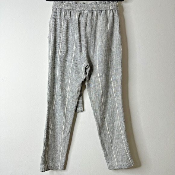Free People Casual Cream & Black Tweed Stripe Crop Trouser Pants Tie Belt 2 - Picture 2 of 12